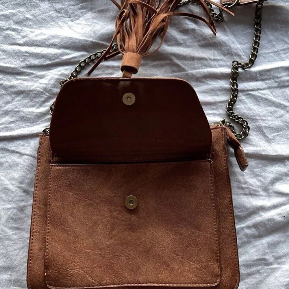 T-Shirt & Jeans Brown PU Vegan Leather Boho Bag with Matching Embroidery - Picture 2 of 14